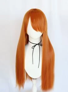 1pc Tóc giả tổng hợp Cosplay thẳng dài có mái bằng và 1 cái mũ tóc giả 1pc - trái cam - Xem 3