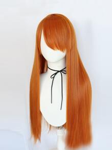 1pc Tóc giả tổng hợp Cosplay thẳng dài có mái bằng và 1 cái mũ tóc giả 1pc - trái cam - Xem 5