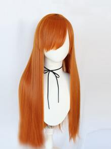 1pc Tóc giả tổng hợp Cosplay thẳng dài có mái bằng và 1 cái mũ tóc giả 1pc - trái cam - Xem 4