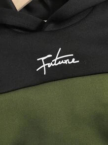 SHEIN Baby Boy Letter Graphic Colourblock Hooded Sweatshirt & Joggers - Multicolor - View 4