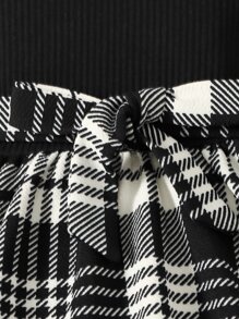 SHEIN Đầm em bé Thắt lưng Gân đan Sọc ca rô Ăn mặc đẹp - Đen và trắng - Xem 3