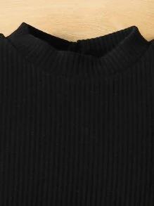 SHEIN Đầm em bé Thắt lưng Gân đan Sọc ca rô Ăn mặc đẹp - Đen và trắng - Xem 4