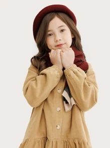 Niñas Vestido smock bajo con fruncido de pana - Caqui - Ver 5