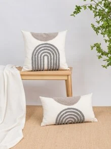 1件/2件套半圆形几何黑色和咖啡色图案抱枕套，帆布和天鹅绒刺绣方形靠垫套，适用于卧室、客厅、沙发、花园装饰，30*50厘米、45*45厘米、50*50厘米（不含枕芯） - 棕色 - 查看 15