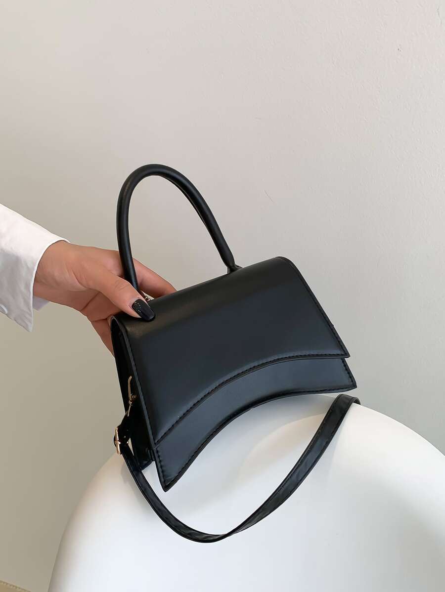 迷你頂部單條提帶翻蓋異形包 - 黑色 - 查看 1