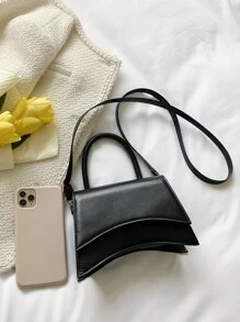 迷你頂部單條提帶翻蓋異形包 - 黑色 - 查看 4