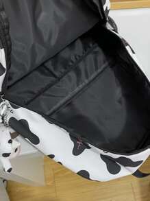 Mochila funcional con estampado de vaca y letra con con diseño de dibujos animados - Blanco y Negro - Ver 3