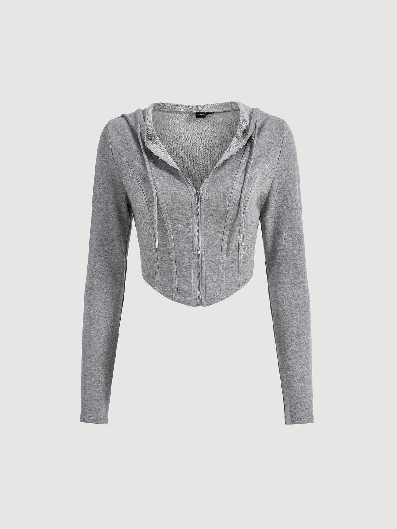 SHEIN MOD Áo hoodie có dây rút viền cong chi tiết đường may cho mùa thu/đông - Màu Xám nhạt - Xem 1