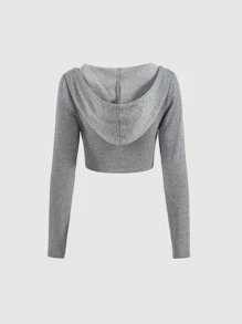 SHEIN MOD Áo hoodie có dây rút viền cong chi tiết đường may cho mùa thu/đông - Màu Xám nhạt - Xem 2