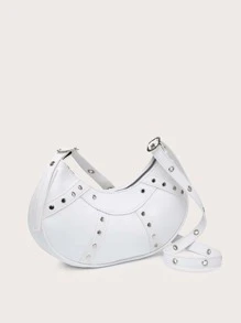 Lightweight,Business Casual Studded Decor Zipper Hobo Bag For Teen Girls Women College Students,Rookies & White-collar Workers Perfect for Office,College,Work ,Business,Commute,Outdoors, Travel, Outings - White - View 3