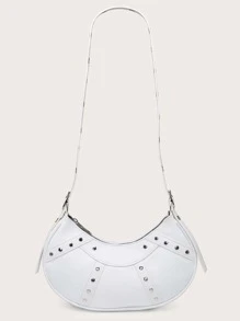 Lightweight,Business Casual Studded Decor Zipper Hobo Bag For Teen Girls Women College Students,Rookies & White-collar Workers Perfect for Office,College,Work ,Business,Commute,Outdoors, Travel, Outings - White - View 4