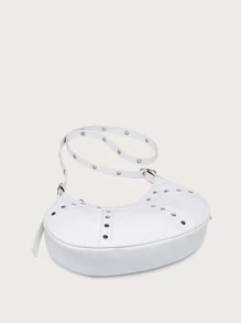 Lightweight,Business Casual Studded Decor Zipper Hobo Bag For Teen Girls Women College Students,Rookies & White-collar Workers Perfect for Office,College,Work ,Business,Commute,Outdoors, Travel, Outings - White - View 5