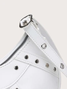 Lightweight,Business Casual Studded Decor Zipper Hobo Bag For Teen Girls Women College Students,Rookies & White-collar Workers Perfect for Office,College,Work ,Business,Commute,Outdoors, Travel, Outings - White - View 7