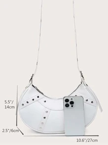 Lightweight,Business Casual Studded Decor Zipper Hobo Bag For Teen Girls Women College Students,Rookies & White-collar Workers Perfect for Office,College,Work ,Business,Commute,Outdoors, Travel, Outings - White - View 8