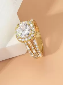 Cubic Zirconia Decor Ring - Yellow Gold - View 2