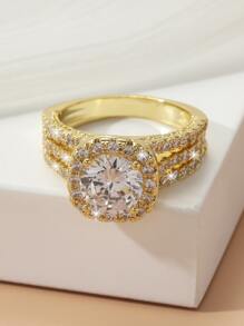 Cubic Zirconia Decor Ring - Yellow Gold - View 3