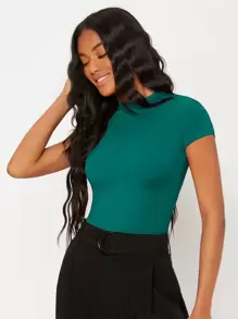 SHEIN BASICS Solid Form Fitted Tee - Teal Blue - View 4