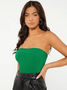 SHEIN BASICS 素色抹胸上衣 - 綠色 - 查看 3
