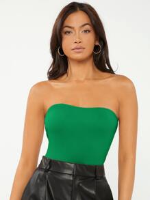 SHEIN BASICS 素色抹胸上衣 - 綠色 - 查看 4