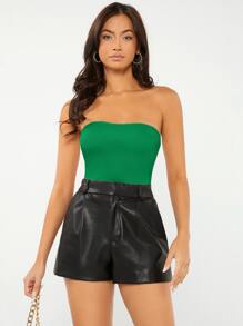 SHEIN BASICS 素色抹胸上衣 - 綠色 - 查看 5