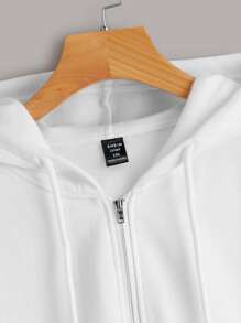 SHEIN EZwear Áo nỉ có khóa kéo và dây rút cỡ lớn - trắng - Xem 4