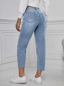 SHEIN Essnce Quần jean rách phù hợp với mẹ - Rửa nhẹ - Xem 2