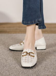 Fall/Winter Black -On Flat Loafers For Women, Chunky Heel Retro Square Toe Mules, Casual Shoes