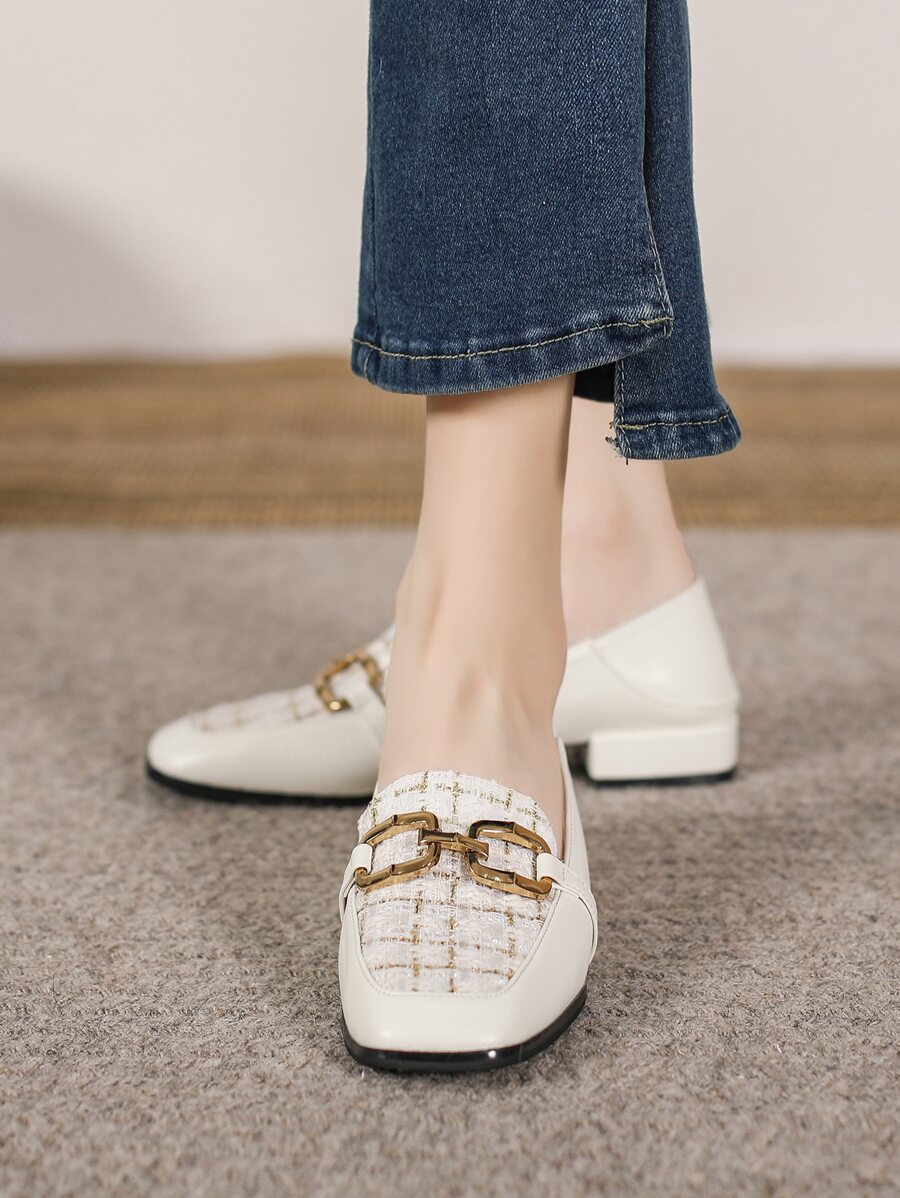 Fall/Winter Black -On Flat Loafers For Women, Chunky Heel Retro Square Toe Mules, Casual Shoes