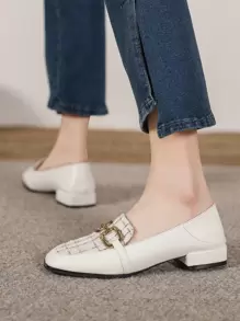 Fall/Winter Black -On Flat Loafers For Women, Chunky Heel Retro Square Toe Mules, Casual Shoes