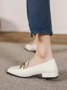 Fall/Winter Black -On Flat Loafers For Women, Chunky Heel Retro Square Toe Mules, Casual Shoes