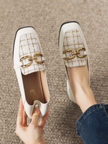 Fall/Winter Black -On Flat Loafers For Women, Chunky Heel Retro Square Toe Mules, Casual Shoes