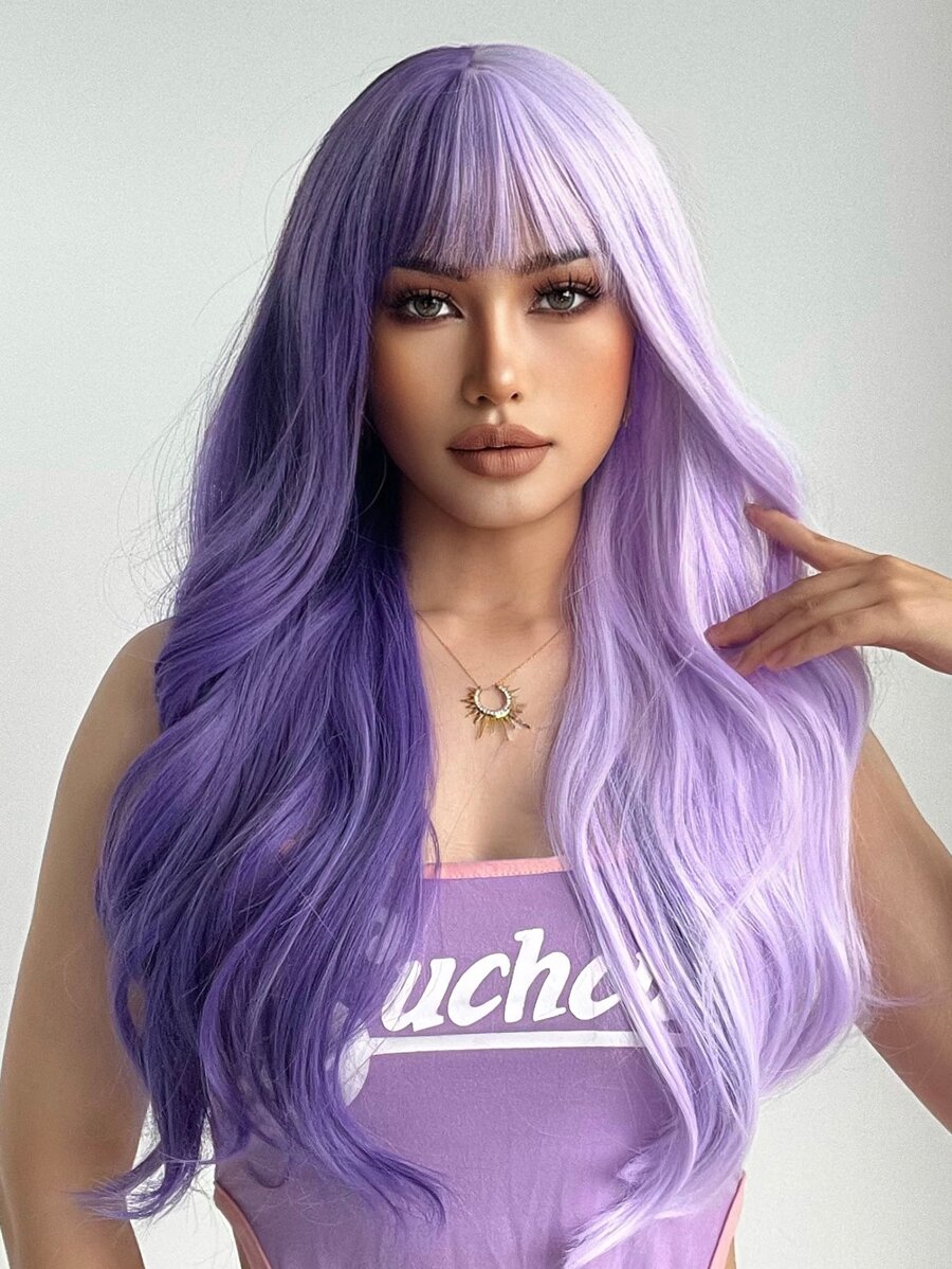 Long Straight Synthetic Wig With Bangs - Two-Tone - View 1