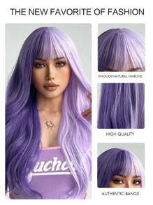 Long Straight Synthetic Wig With Bangs - Two-Tone - View 5