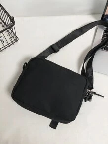 High School Students University Multifunctional Sling Bag Shoulder Bag Casual Bag Men Letter Patch Square Bag, Schoolbag For Travel, College, Outdoors Tote Bag Sports Bag Hiking Outdoor Vacation Funny Gifts Christmas Gifts For Men Side Bags For Men Black Bag Travel Essentials Holiday Essentials Bag For Men Camping Sling Bag For Men Summer Back To School Summer Bag Springbreak Bag Pack Cross Body Bag School Supplies Purse Canvas Tote Bag Pouch Festival - Black - View 2