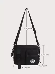 High School Students University Multifunctional Sling Bag Shoulder Bag Casual Bag Men Letter Patch Square Bag, Schoolbag For Travel, College, Outdoors Tote Bag Sports Bag Hiking Outdoor Vacation Funny Gifts Christmas Gifts For Men Side Bags For Men Black Bag Travel Essentials Holiday Essentials Bag For Men Camping Sling Bag For Men Summer Back To School Summer Bag Springbreak Bag Pack Cross Body Bag School Supplies Purse Canvas Tote Bag Pouch Festival - Black - View 3