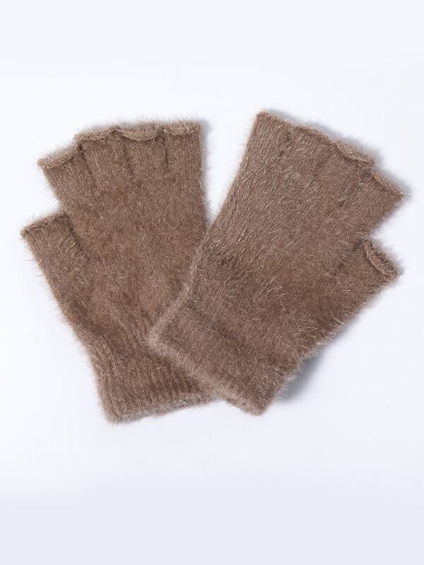 Solid Fluffy Fingerless Gloves SHEIN USA