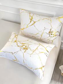 1pair Metallic Graphic Print Pillowcase Without Filler - White - View 1