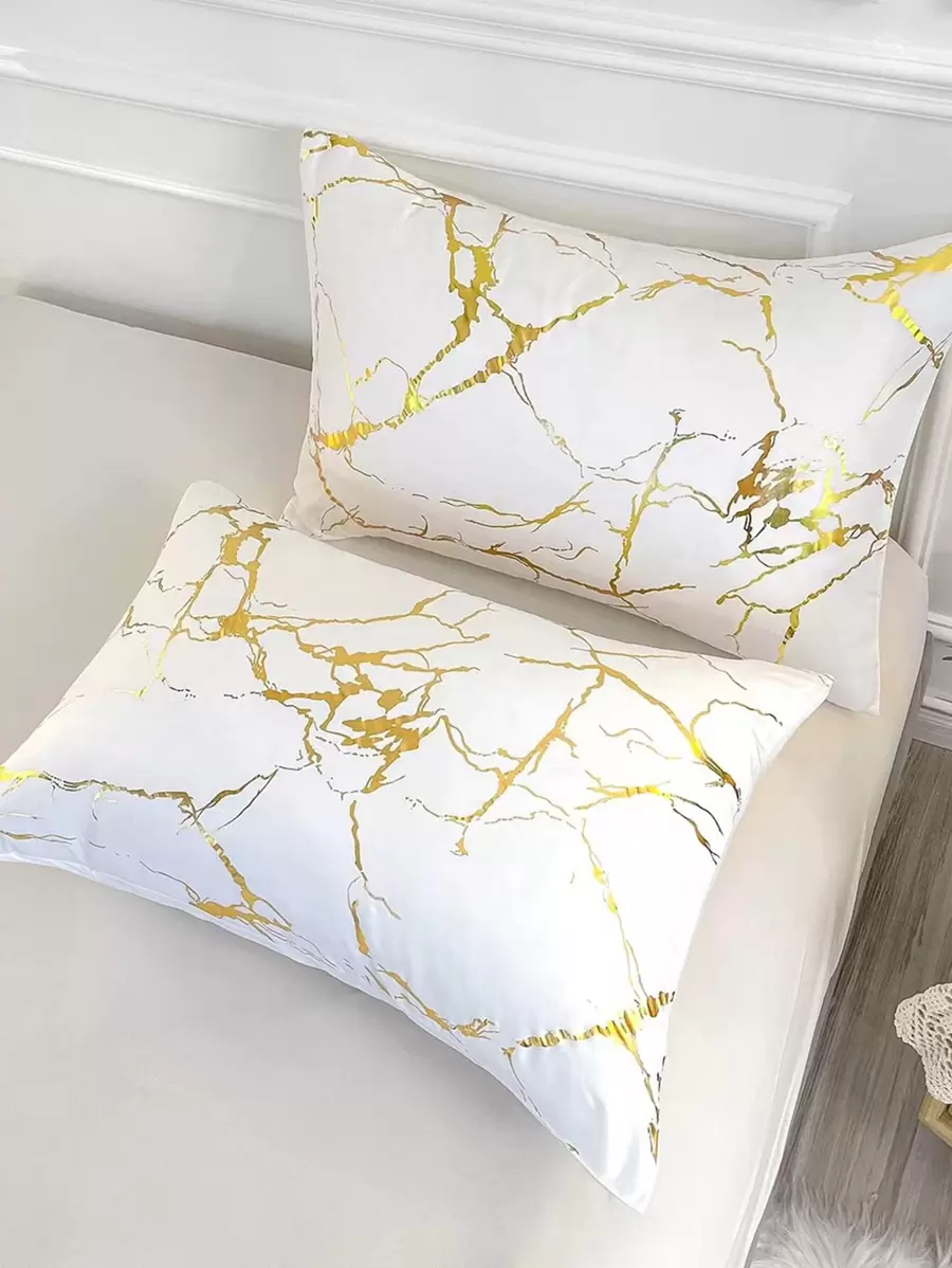 1pair Metallic Graphic Print Pillowcase Without Filler - White - View 1