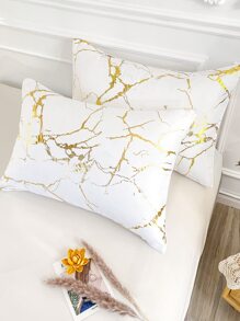 1pair Metallic Graphic Print Pillowcase Without Filler - White - View 3