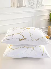 1pair Metallic Graphic Print Pillowcase Without Filler - White - View 4