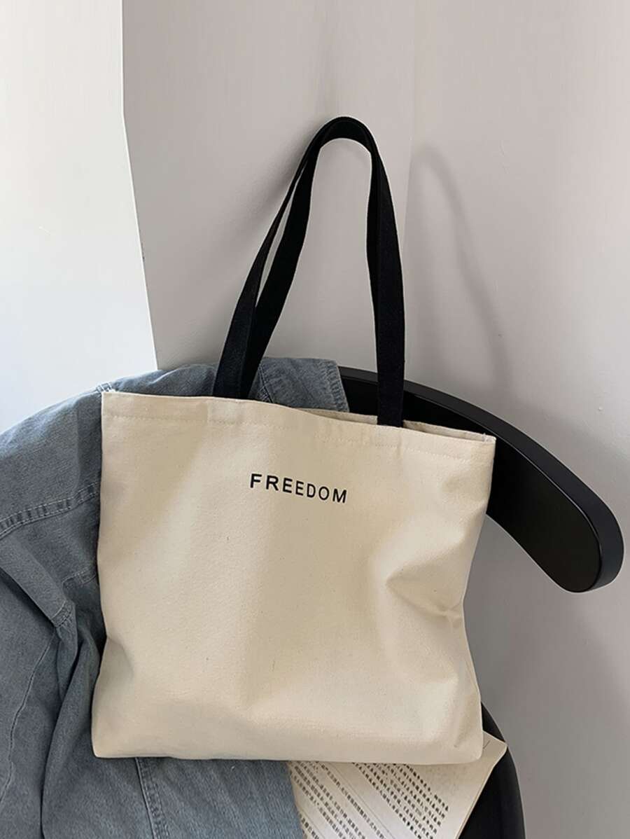 Túi Tote Bag Flat Shopper Size Lớn Cho Nữ, Túi Tote Họa Tiết Chữ, Túi Đi Học, Trở Lại Trường, Sức Chứa Lớn, Di Động, Có Thể Gấp Lại, Cổ Điển Thường Ngày, Phù Hợp Cho Nữ Sinh Viên Đại Học, Hoàn Hảo Cho Trở Lại Trường, Cao Đẳng, Tiểu Học, Trung Học Cơ Sở, Trung Học Phổ Thông, Mua Sắm, Kỳ Nghỉ, Túi Sách Chuẩn Bị Cho Tuần Sách, Túi Tote Size Lớn, Ý Tưởng Truyền Cảm Hứng Mùa Thu Tuyệt Vời Nhất - Màu be - Xem 1