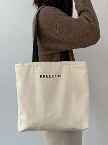Túi Tote Bag Flat Shopper Size Lớn Cho Nữ, Túi Tote Họa Tiết Chữ, Túi Đi Học, Trở Lại Trường, Sức Chứa Lớn, Di Động, Có Thể Gấp Lại, Cổ Điển Thường Ngày, Phù Hợp Cho Nữ Sinh Viên Đại Học, Hoàn Hảo Cho Trở Lại Trường, Cao Đẳng, Tiểu Học, Trung Học Cơ Sở, Trung Học Phổ Thông, Mua Sắm, Kỳ Nghỉ, Túi Sách Chuẩn Bị Cho Tuần Sách, Túi Tote Size Lớn, Ý Tưởng Truyền Cảm Hứng Mùa Thu Tuyệt Vời Nhất - Màu be - Xem 2