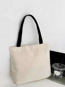 Túi Tote Bag Flat Shopper Size Lớn Cho Nữ, Túi Tote Họa Tiết Chữ, Túi Đi Học, Trở Lại Trường, Sức Chứa Lớn, Di Động, Có Thể Gấp Lại, Cổ Điển Thường Ngày, Phù Hợp Cho Nữ Sinh Viên Đại Học, Hoàn Hảo Cho Trở Lại Trường, Cao Đẳng, Tiểu Học, Trung Học Cơ Sở, Trung Học Phổ Thông, Mua Sắm, Kỳ Nghỉ, Túi Sách Chuẩn Bị Cho Tuần Sách, Túi Tote Size Lớn, Ý Tưởng Truyền Cảm Hứng Mùa Thu Tuyệt Vời Nhất - Màu be - Xem 3