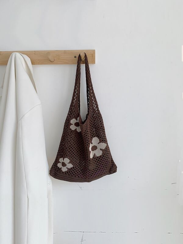 floral crochet tote bag