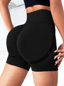 Easithlete Vertical Striped Scrunch Butt Tummy Control Sports Cycling Shorts - Black - View 1