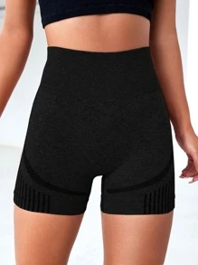 Easithlete Vertical Striped Scrunch Butt Tummy Control Sports Cycling Shorts - Black - View 4