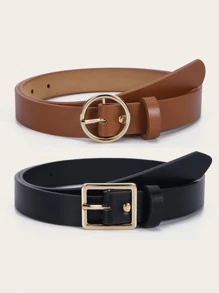 2pcs Women Fashionable Geo Metal Buckle Belt For Daily Life Summer, School Fall, Autumn, Halloween - Multicolor - View 1