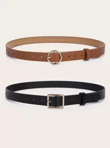 2pcs Women Fashionable Geo Metal Buckle Belt For Daily Life Summer, School Fall, Autumn, Halloween - Multicolor - View 2