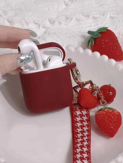 Custodia estiva con ciondolo a forma di fragola e cuore, compatibile con Airpods, compatibile con Airpods1/2, AirPods Pro
