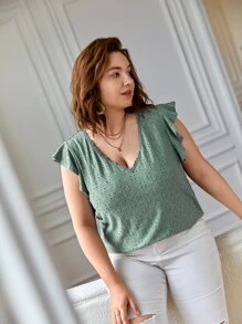 SHEIN Frenchy Plus Eyelet Embroidery Scallop Trim Tee - Mint Green - View 7